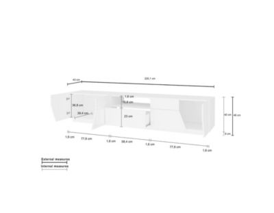 Meuble TV Animai, Buffet bas de salon, Base pour meuble TV, 100% Made in Italy, 220x43h46 cm, Blanc brillant et érable