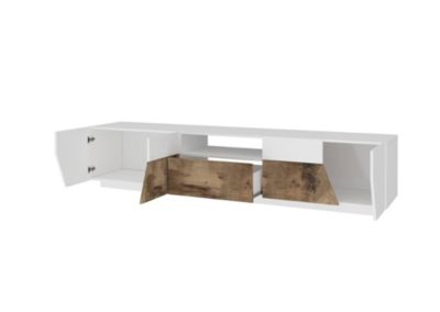 Meuble TV Animai, Buffet bas de salon, Base pour meuble TV, 100% Made in Italy, 220x43h46 cm, Blanc brillant et érable