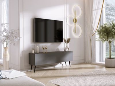 Meuble TV : Anthracite, Pieds Noirs, 140 x 52 x 32 cm