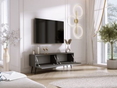 Meuble TV : Anthracite, Pieds Noirs, 140 x 52 x 32 cm