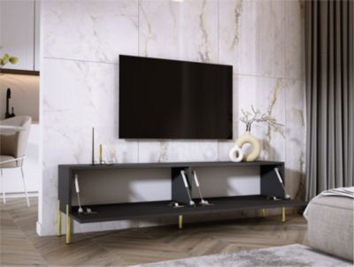 Meuble TV : Anthracite, Pieds Or, 170 X 52 X 32 Cm