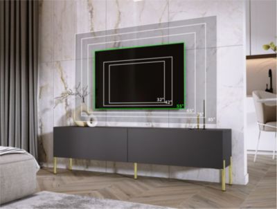 Meuble TV : Anthracite, Pieds Or, 170 X 52 X 32 Cm