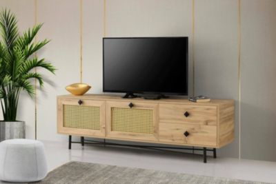 Meuble TV Apollinare, Buffet de salon, Armoire basse pour TV, Base murale de rangement, 180x40h60 cm, Chêne et Noir