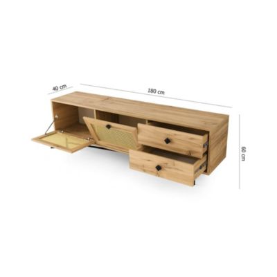 Meuble TV Apollinare, Buffet de salon, Armoire basse pour TV, Base murale de rangement, 180x40h60 cm, Chêne et Noir