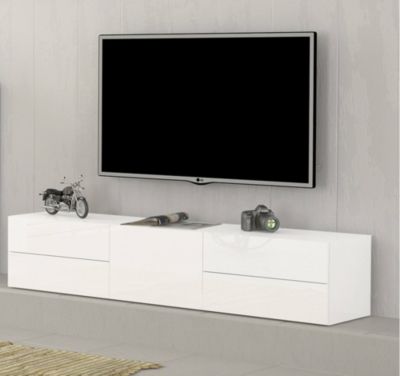Meuble TV Ariad, Buffet bas de salon avec 1 porte, Base pour meuble TV, 100% Made in Italy, 170x40h35 cm, Blanc brillant