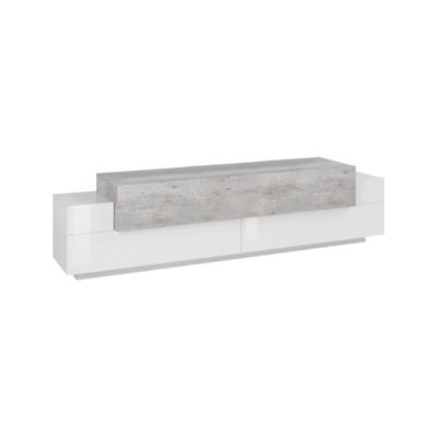 Meuble TV Arold, Buffet bas de salon, Base pour meuble TV, 100% Made in Italy, 200x45h52 cm, Blanc brillant et ciment