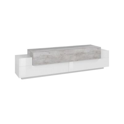 Meuble TV Arold, Buffet bas de salon, Base pour meuble TV, 100% Made in Italy, 200x45h52 cm, Blanc brillant et ciment