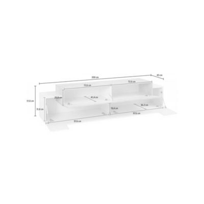 Meuble TV Arold, Buffet bas de salon, Base pour meuble TV, 100% Made in Italy, 200x45h52 cm, Blanc brillant et ciment