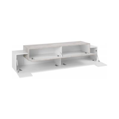 Meuble TV Arold, Buffet bas de salon, Base pour meuble TV, 100% Made in Italy, 200x45h52 cm, Blanc brillant et ciment