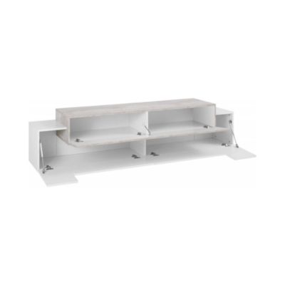 Meuble TV Arold, Buffet bas de salon, Base pour meuble TV, 100% Made in Italy, 200x45h52 cm, Blanc brillant et ciment