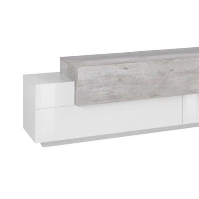 Meuble TV Arold, Buffet bas de salon, Base pour meuble TV, 100% Made in Italy, 200x45h52 cm, Blanc brillant et ciment