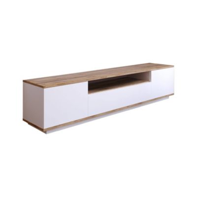 Meuble TV Asellina, Buffet de salon, Armoire basse pour TV, Base murale de rangement, 180x45h45 cm, Chêne et Blanc