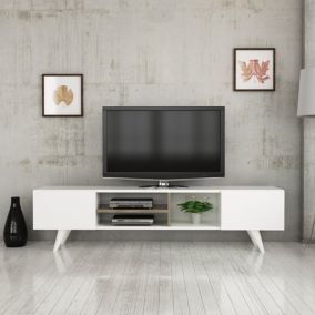 Meuble TV Assens à 2 portes 40 x 160 x 31 cm blanc / effet noyer en.casa