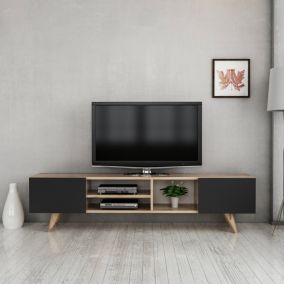 Meuble TV Assens à 2 portes 40 x 160 x 31 cm effet chêne / noir en.casa