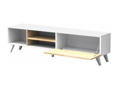 Meuble TV avec 1 porte et 3 niches - Naturel et Blanc - TAYRA