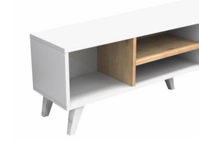Meuble TV avec 1 porte et 3 niches - Naturel et Blanc - TAYRA
