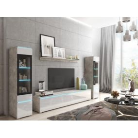 Meuble TV avec 2 Portes, 1 clapet et 1 Compartiment Ouvert Buffet Bas Noir/Mat Blanc Salon Chambre