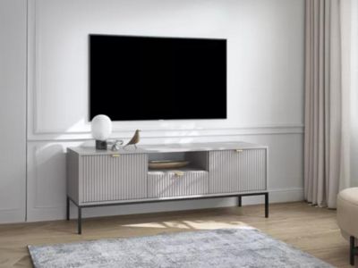 Meuble TV avec 2 portes, 1 tiroir et 1 niche - Gris - LIOUBA de Pascal MORABITO