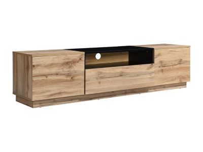 Meuble TV avec 2 portes, 1 tiroir et 1 niche - Naturel clair et Noir - CEMILINA