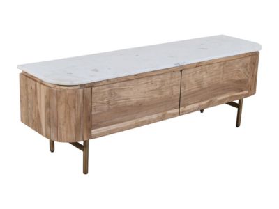 Meuble TV avec 2 portes en bois d'acacia et marbre - Naturel et blanc - BIRUNA de Maison Céphy