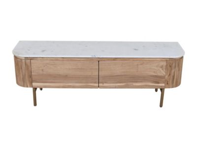 Meuble TV avec 2 portes en bois d'acacia et marbre - Naturel et blanc - BIRUNA de Maison Céphy