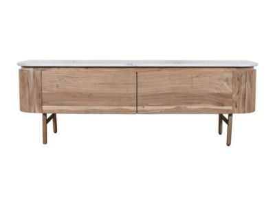 Meuble TV avec 2 portes en bois d'acacia et marbre - Naturel et blanc - BIRUNA de Maison Céphy
