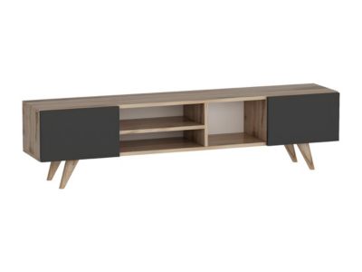Meuble TV avec 2 portes et 3 niches - Noir et Naturel - MOSTIA