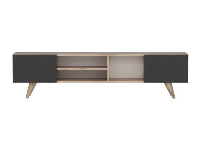 Meuble TV avec 2 portes et 3 niches - Noir et Naturel - MOSTIA