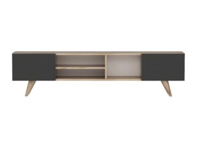 Meuble TV avec 2 portes et 3 niches - Noir et Naturel - MOSTIA