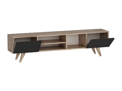 Meuble TV avec 2 portes et 3 niches - Noir et Naturel - MOSTIA