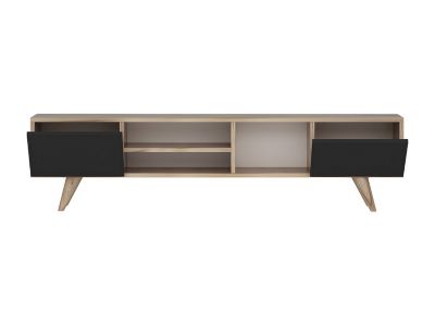 Meuble TV avec 2 portes et 3 niches - Noir et Naturel - MOSTIA
