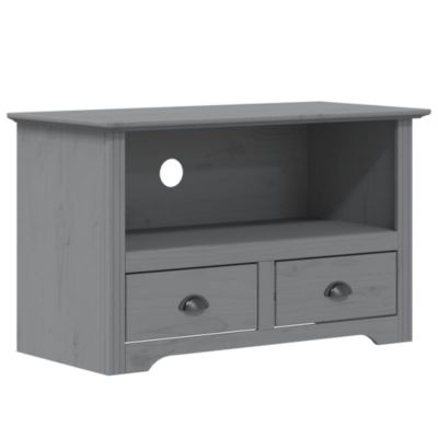 Meuble TV avec 2 tiroirs BODO gris bois de pin massif - Prolenta Premium