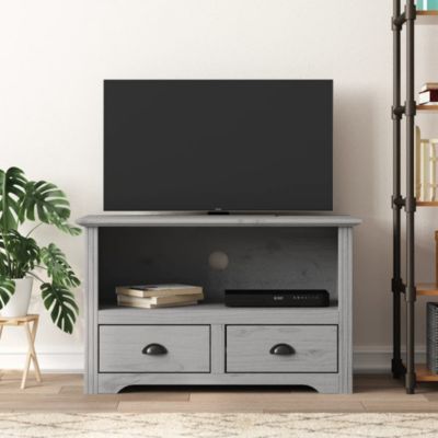 Meuble TV avec 2 tiroirs BODO gris bois de pin massif - Prolenta Premium