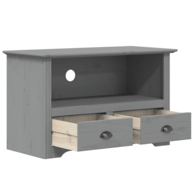 Meuble TV avec 2 tiroirs BODO gris bois de pin massif - Prolenta Premium
