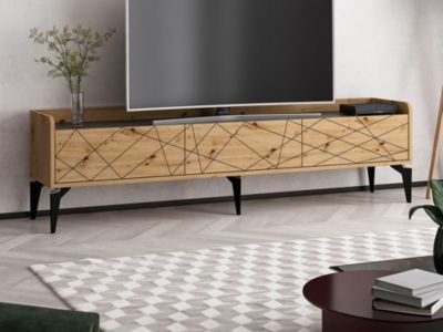 Meuble TV avec 3 portes - Naturel et anthracite - MONALIA