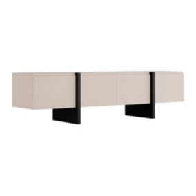 Meuble TV avec 4 portes en MDF - Beige et Noir - LUVONIA