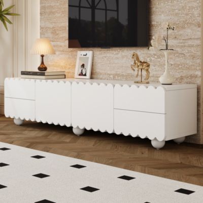 Meuble TV avec 4 Tiroirs et 2 Portes, Rangements Fonctionnels en MDF et Panneaux de Particules - 175x38x37 cm Blanc