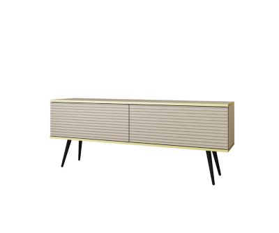 Meuble TV Avec Lamelles  Beige Avec Pieds En Noir, 135 X 53 X 32 Cm