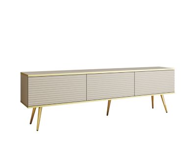 Meuble TV Avec Lamelles  Beige Avec Pieds En Or, 175 X 53 X 32 Cm