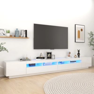 Meuble TV avec lumières LED Blanc brillant 300x35x40 cm - Prolenta Premium