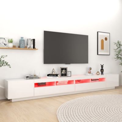 Meuble TV avec lumières LED Blanc brillant 300x35x40 cm - Prolenta Premium