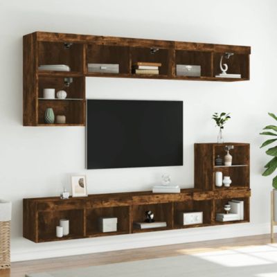 Meuble TV avec lumières LED chêne fumé 80x30x30 cm - Prolenta Premium