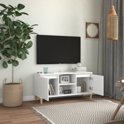 Meuble TV avec pieds en bois massif Blanc 103,5x35x50 cm - Prolenta Premium