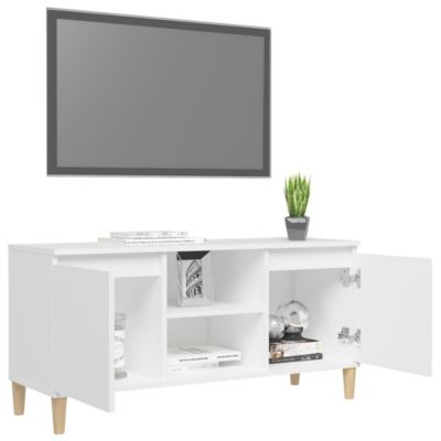 Meuble TV avec pieds en bois massif Blanc 103,5x35x50 cm - Prolenta Premium