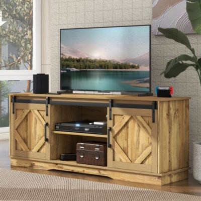 Meuble TV avec Portes Coulissantes et Étagères Réglables - Rangement Moderne pour Salon, Bois Marron, 150x40x60 cm