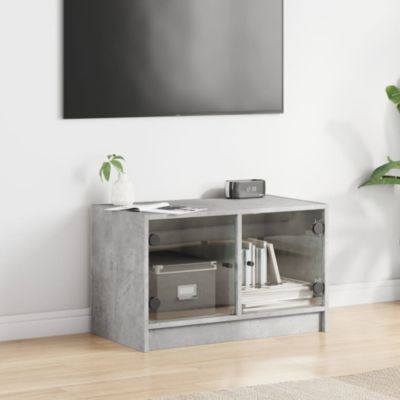 Meuble TV avec portes en verre gris béton 68x37x42 cm - Prolenta Premium