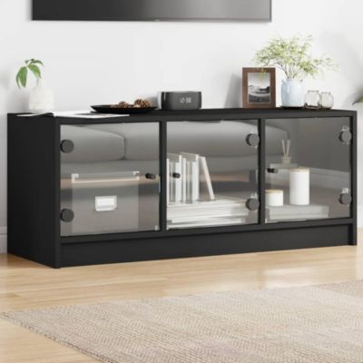 Meuble TV avec portes en verre noir 102x37x42 cm - Prolenta Premium