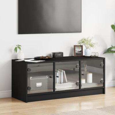 Meuble TV avec portes en verre noir 102x37x42 cm - Prolenta Premium