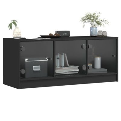 Meuble TV avec portes en verre noir 102x37x42 cm - Prolenta Premium