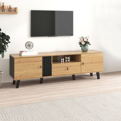 Meuble TV avec Tiroirs - design Élégant - Panneau de Particules (MDF) - 170 x 40 x 50 cm - Noir et Naturel